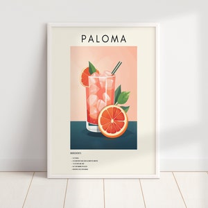 Paloma Cocktail Print | Classic Cocktail Wall Art | Minimalist Alcohol Prints | Bar Cart Decor | Digital Download PRINTABLE Bar Cart Art