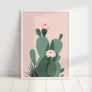 Pastell Rosa Boho Kaktus Wand Kunst Druck | Bunter minimalistischer Kaktus-Dekor | Wüstenposter | Digital Download DRUCKBARE Pflanze Kunst
