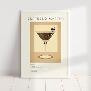 Espresso Martini Cocktail Print | Brązowy Minimalistyczny Retro Sztuka Cyfrowa | Dekoracja Wózka Barowego | Cyfrowe Pobieranie DO DRUKU Sztuka Ścienna