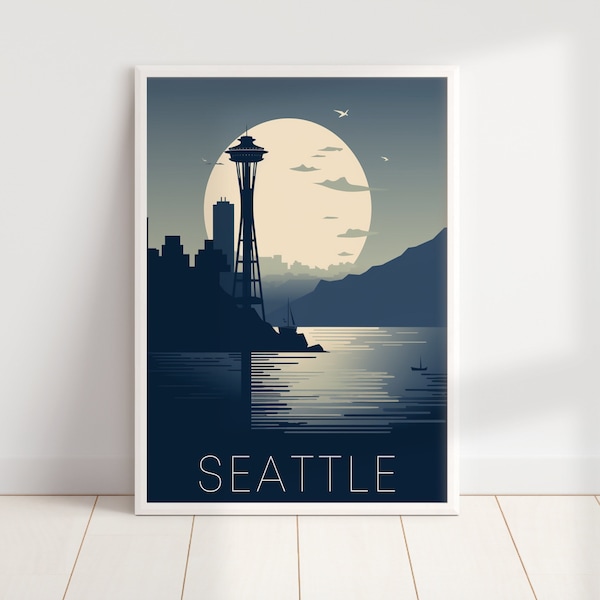 Retro Seattle Travel Poster | Minimalist Retro Wall Art | Colorful Modern Seattle Print | Seattle Gifts | Digital Download PRINTABLE Art