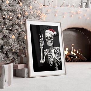 Christmas Skeleton Wall Art | Goth Christmas Decor | Funny Christmas Art | Spooky Art | Digital Download Christmas PRINTABLE Skeleton Art