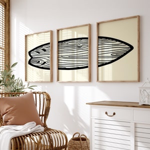 Boho Black Surfboard Triptych Beach Art Print | Surf Wall Art | Beach House Decor | Digital Download PRINTABLE Sea and Surf Wall Art