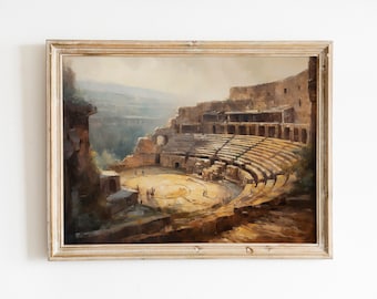 Roman Amphitheater Vintage Print | Rustic Farmhouse Art | Mediterranean Art | Aesthetic Wall Art | Digital Download PRINTABLE Vintage Decor