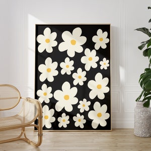 Boho Black and White Abstract Daisies | Botanical Art | Black and White Wall Art | Abstract Art | Digital Download PRINTABLE Wall Art