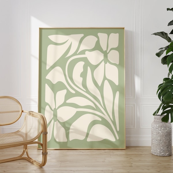 Boho Sage Green Abstract Floral Design Print | Botanical Wall Art | Pastel Art | Sage Green Art | Digital Download PRINTABLE Wall Art