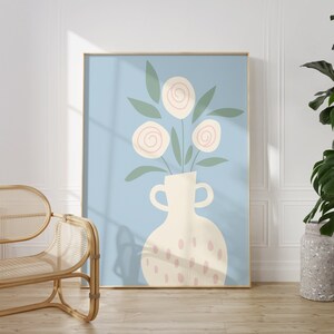 Boho Sky Blue Flower Vase Print | Botanical Art | Baby Blue Wall Art | Pastel Art | Abstract Art | Digital Download PRINTABLE Wall Art