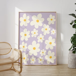 Boho Lilac Abstract Daisies Print | Botanical Art | Lavender Wall Art | Pastel Wall Art | Abstract Art | Digital Download PRINTABLE Wall Art