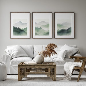Sage Green Mountain Wall Art Triptych | Abstract Modern Wall Decor | Nature Wall Art | Digital Download PRINTABLE Watercolor Wall Art Prints