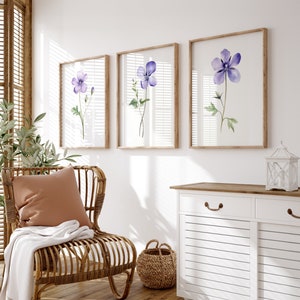 Set Of 3 Watercolor Violet Prints | Minimalist Colorful Wall Decor | Botanical Wall Art | Digital Download PRINTABLE Floral Prints
