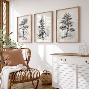3 Rustic Tree Sketches | Minimalist Wall Art | Botanical Prints | Tree Wall Art | Forest Wall Art | Digital Download PRINTABLE Wall Art