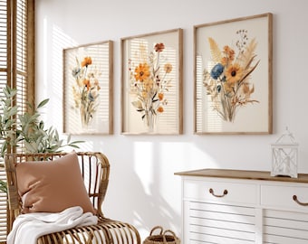 3 Vintage Pressed Wildflower Prints | Rustic Farmhouse Art | Flower Art | Aesthetic Wall Art | Digital Download PRINTABLE Gallery Wall Set