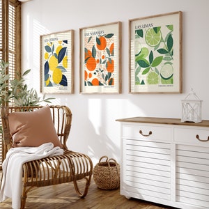Set Of 3 Citrus Prints | Boho Kitchen Wall Art | Lemon Decor | Orange Decor | Botanical Wall Art | Digital Download PRINTABLE Citrus Art