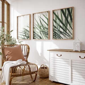 Palm Leaves Wall Art Triptych | Botanical Print Set | Living Room Wall Art | Plant Illustrations | Digital Download PRINTABLE Tropical Art
