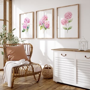 3er-Set Aquarell Hortensien Prints | Minimalistische bunte Wanddekoration | Botanische Wandkunst | Digital Download DRUCKBARE Blumendrucke