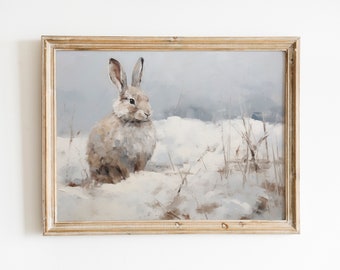 Lapin d’hiver en sourdine vintage Impression de Noël | Art d’hiver | art mural vintage | Cadeaux de Noël | Téléchargement numérique PRINTABLE Wall Art