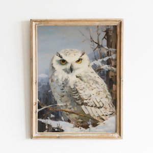 Snowy Owl Vintage Winter Print | Farmhouse Wall Decor | Winter Wall Art | Impressionist Wall Art | Digital Download PRINTABLE Wall Art