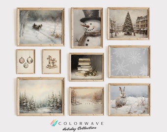 10 impressions de Noël vintage en sourdine | Art mural hiver | Art mural vintage | Décoration murale de Noël | Téléchargement d'art numérique | Art mural imprimable