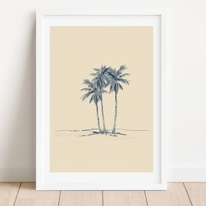 Sztuka ścienna z palmą | Vintage Palm Tree Print | Minimalistyczny wystrój domu na plaży | Neutralna sztuka ścienna | Pobieranie cyfrowe DRUKU Tropikalny wydruk