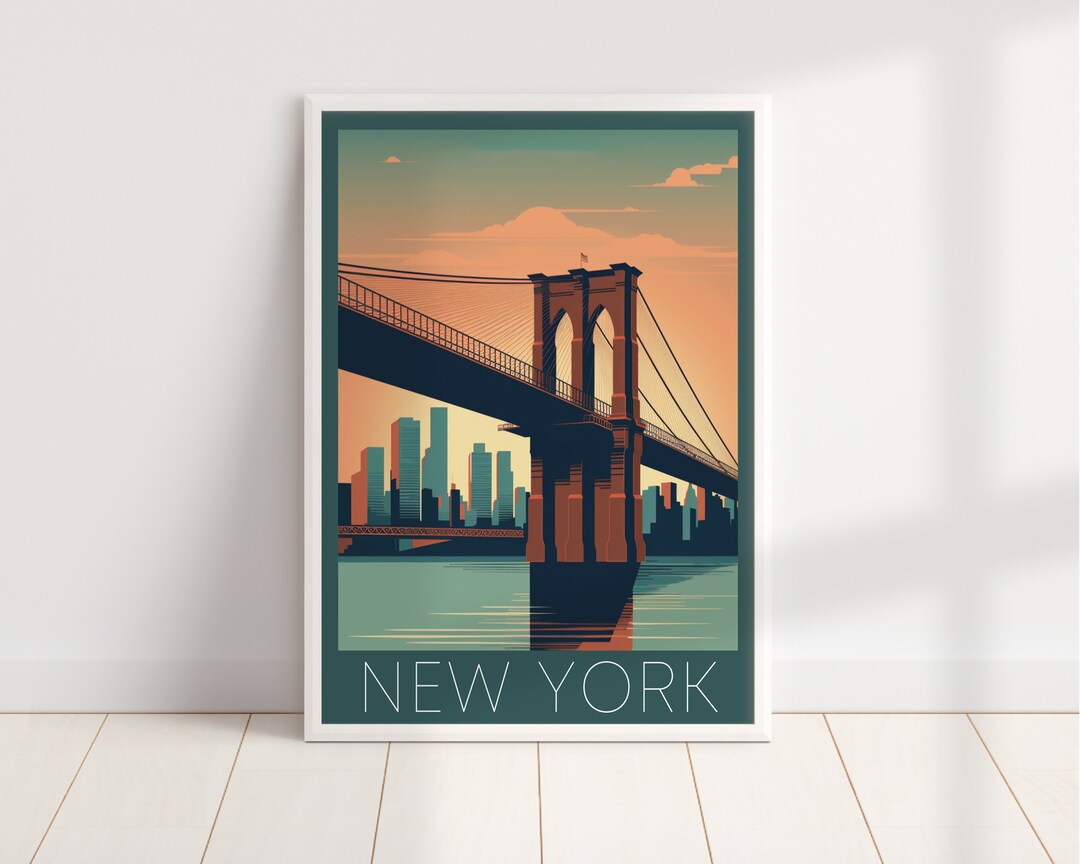 Retro New York Travel Poster Minimalist Retro Wall Art Colorful Modern ...