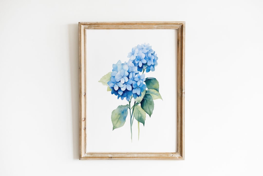 Blue Hydrangea Watercolor Print | Minimalist Botanical Wall Art ...