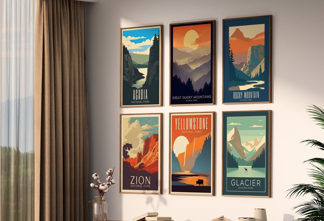 Set of 6 Vintage National Park Posters Retro Vintage National Park ...