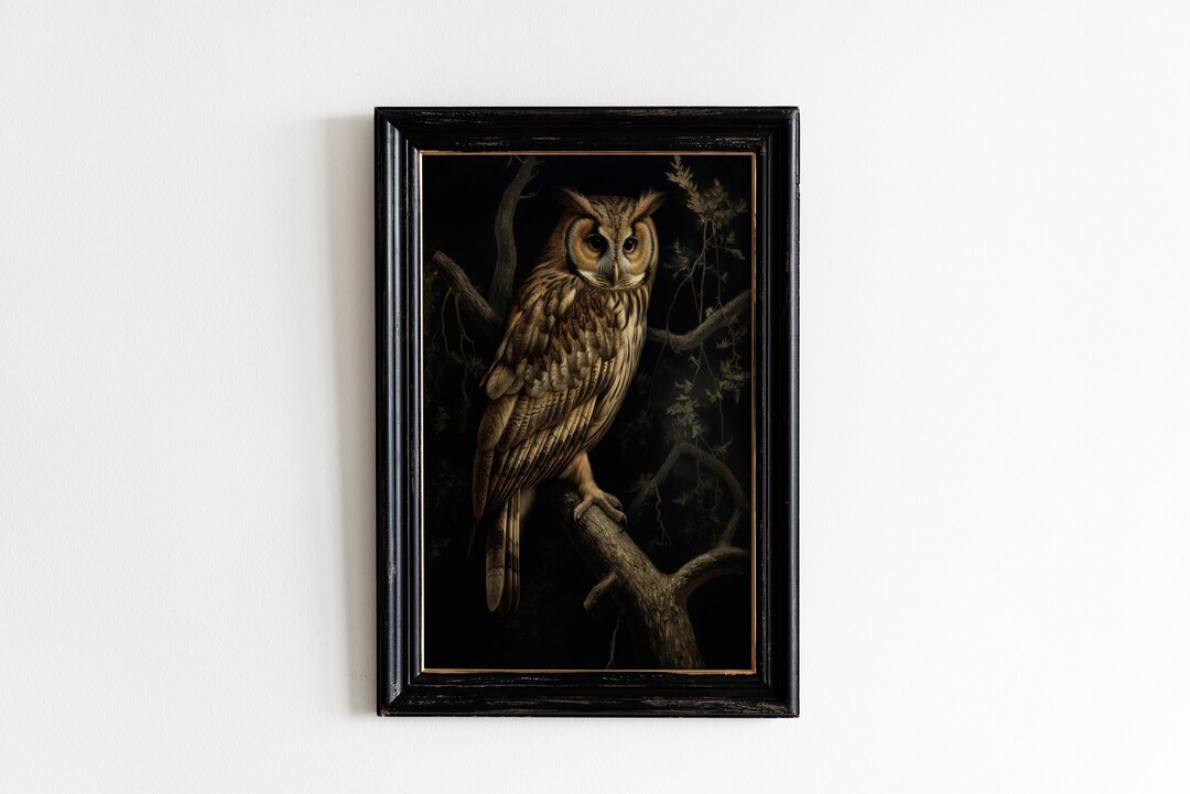 Great Horned Owl Vintage Wall Art Print | Moody Farmhouse Wall Decor ...