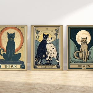 Set Of 6 Cat Tarot Card Prints Boho Witchy Wall Art Cat Wall Art Tarot Cat Lover Gifts Digital Download PRINTABLE Tarot Card Posters image 5