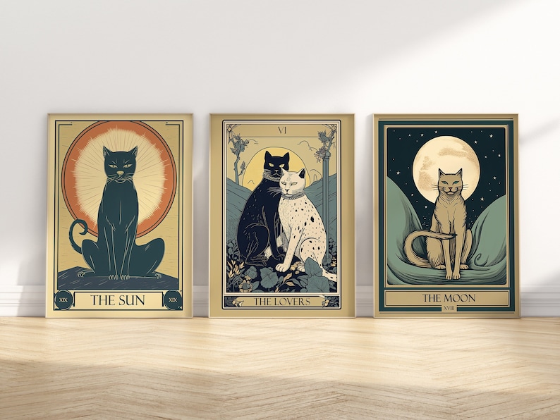 Set Of 6 Cat Tarot Card Prints Boho Witchy Wall Art Cat Wall Art Tarot Cat Lover Gifts Digital Download PRINTABLE Tarot Card Posters image 5