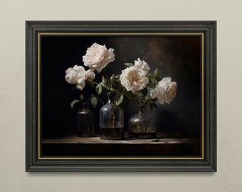 White Flowers Dark Academia Print | Moody Gothic Wall Art | Dark Cottagecore |  Witchy Decor and Gifts | Digital Download PRINTABLE Wall Art