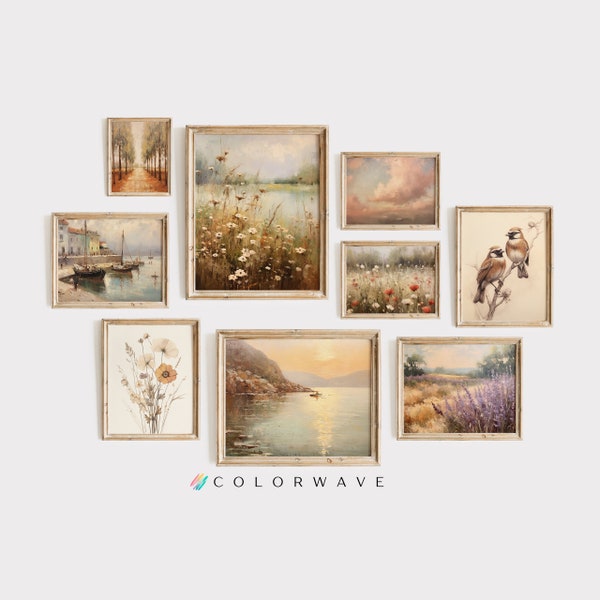 Set Of 9 French Country Prints | Vintage Farmhouse Art | Landscape Art | Light Aesthetic Wall Art | Digital Download PRINTABLE Gallery Wall