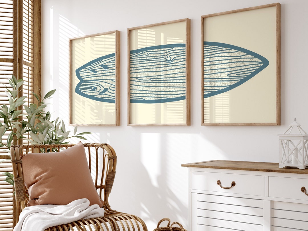 Boho Surfboard Triptych Beach Art Print Surf Wall Art Etsy