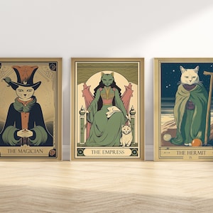 Set Of 6 Cat Tarot Card Prints Boho Witchy Wall Art Cat Wall Art Tarot Cat Lover Gifts Digital Download PRINTABLE Tarot Card Posters image 3