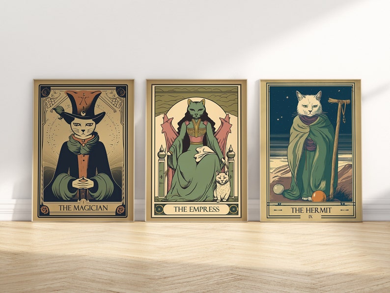 Set Of 6 Cat Tarot Card Prints Boho Witchy Wall Art Cat Wall Art Tarot Cat Lover Gifts Digital Download PRINTABLE Tarot Card Posters image 3