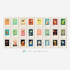 24 Classic Cocktail Retro Posters | Minimalist Wall Art | Bar Cart Prints | Alcohol Prints | Digital Download PRINTABLE Gallery Wall Set