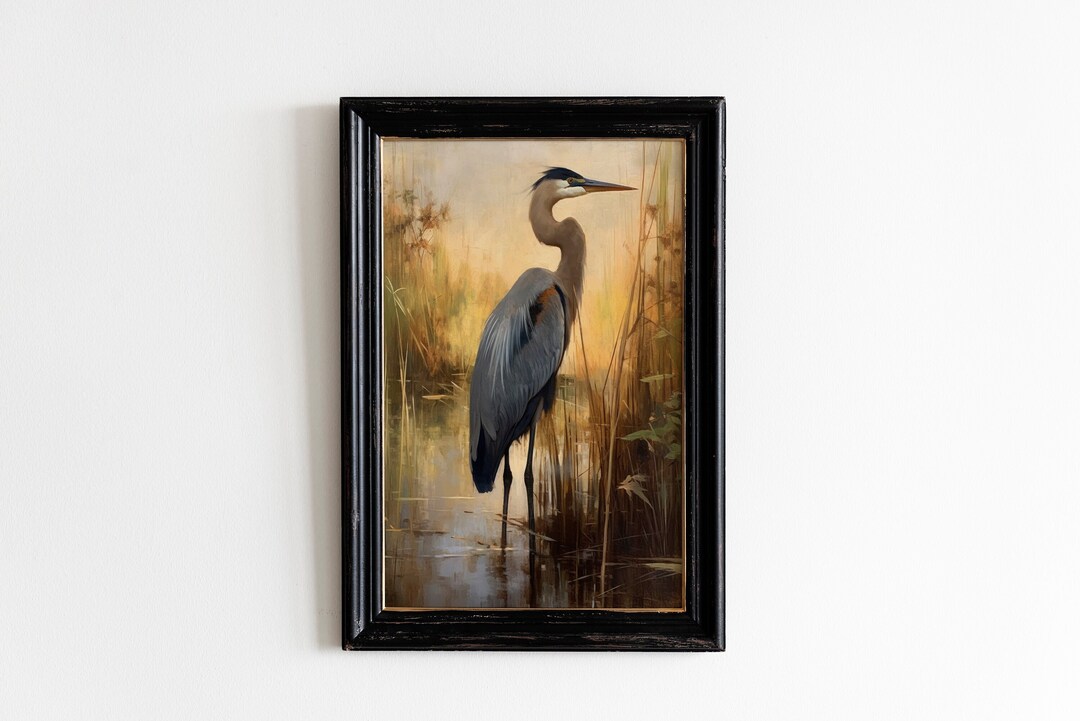 Vintage Blue Heron Small Framed Art main image 1