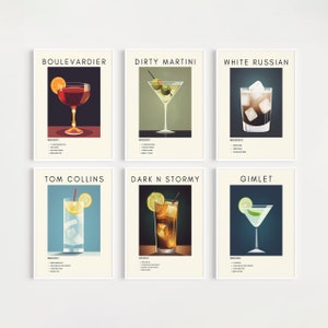 6 Lounge Cocktail Drucke | Klassische Cocktailwandkunst | Minimalistische Alkohol Drucke | Retro Wand Kunst | Digitaler Download DRUCKBARE Barwagen Kunst