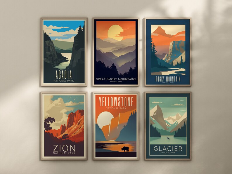Set of 6 Vintage National Park Posters Retro Vintage - Etsy