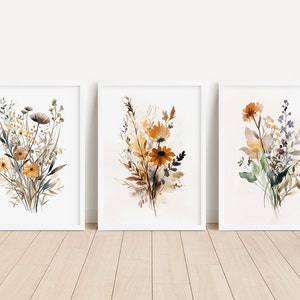 Set Of 3 Neutral Watercolor Wildflower Prints Minimalist Boho Wall Decor Botanical Wall Art Digital Download PRINTABLE Floral Prints image 5