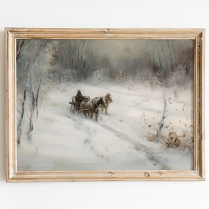 Snowy Ride Muted Vintage Christmas Print | Winter Wall Art | Vintage Art | Christmas Gifts | Digital Download PRINTABLE Christmas Wall Art