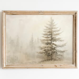 Neutral Fir Tree Muted Vintage Print | Farmhouse Wall Decor | Forest Wall Art | Living Room Art | Digital Download PRINTABLE Vintage Art