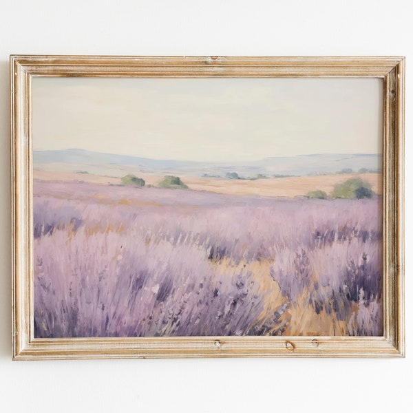 Lavender Field Spring Vintage Print | Vintage Farmhouse Art | Landscape Wall Art | Spring Wall Art | Digital Download PRINTABLE Spring Art