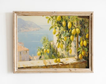 Ansicht von Amalfi mit Zitronen Vintage Print | Zitrus Kunst | Rustikale Bauernhaus Kunst | Mediterrane Wandkunst | Digitaler Download DRUCKBARE Wandkunst