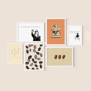 Set of 6 Coffee Prints | Minimalist Kitchen Wall Decor | Coffee Bar Decor | Coffee Gifts | Digital Download PRINTABLE Coffee Wall Art