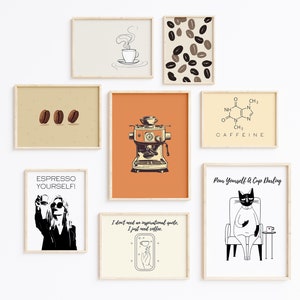 Set of 8 Coffee Prints | Minimalist Kitchen Wall Decor | Coffee Bar Decor | Coffee Gifts | Digital Download PRINTABLE Coffee Wall Art