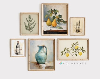 6 Vintage Kitchen Wall Art Prints | Farmhouse Kitchen Decor | Dining Room Wall Art | Kitchen Art | Digital Download PRINTABLE Gallery Wall