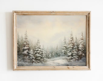 Snowy Pine Trees Muted Vintage Christmas Print | Winter Wall Art | Vintage Wall Art | Christmas Gifts | Digital Download PRINTABLE Wall Art