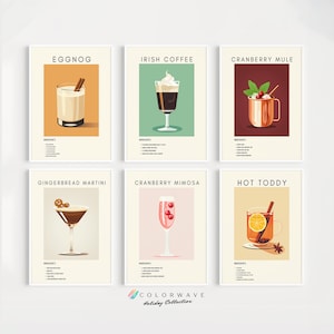 6 Weihnachts-Cocktaildrucke | Weihnachten Wandkunst | Winter-Cocktails | Barwagen Kunst | Alkohol Poster | Digitaler Download DRUCKBARE Wandkunst