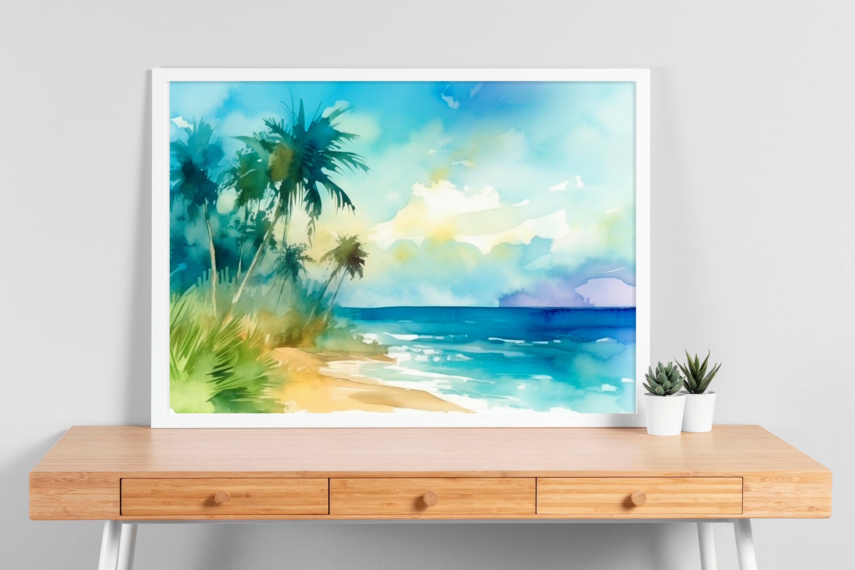 Watercolor Tropical Beach Print Beach Art Print Summer Beach Landscape ...