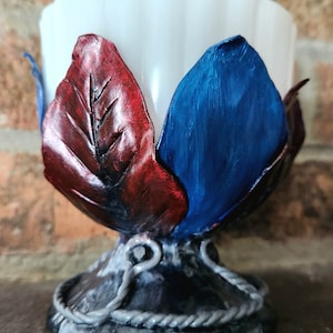 Blau, rot und weiß Kelch | Blumenkelch, Weißer Kelch, Opferkelch, Wechselglas, Fantasiekelch, rotes Blätterglas, Weinglas