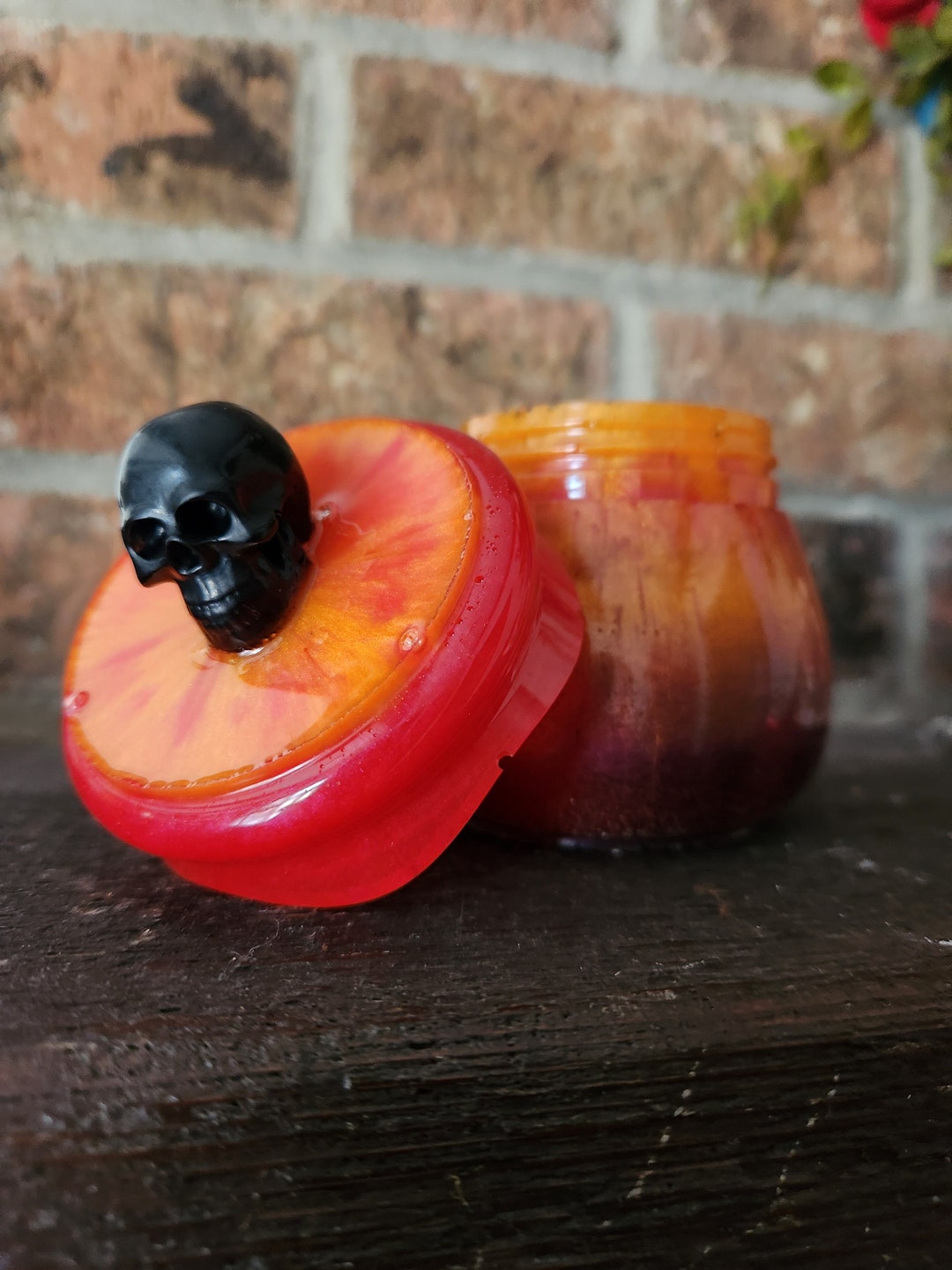 Orange and Red Stash Jar With Skull Halloween Jar, Skull Jar, Spooky